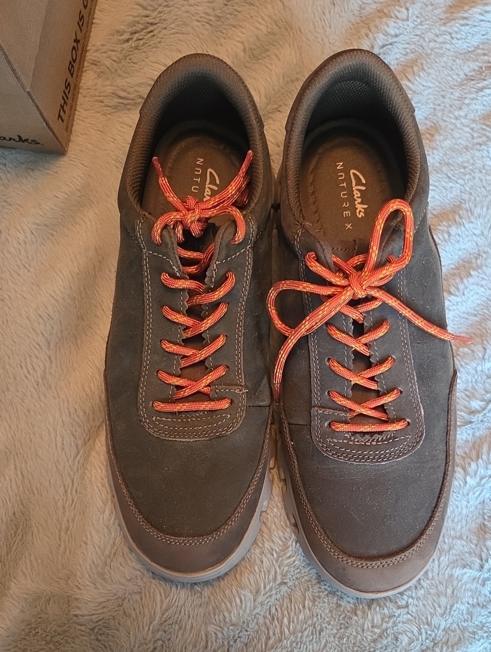 Clarks Men’s Brown Suede Sneakers with Orange Laces